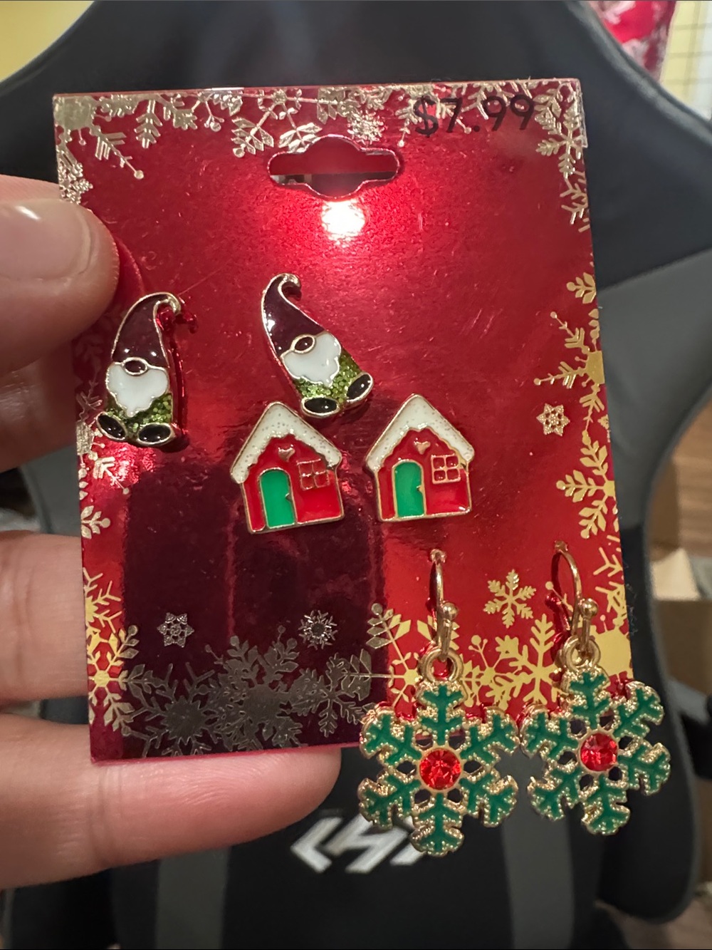 Holiday Gnome, House & Snowflake Earring Set - Red/Green Halloween and Christmas